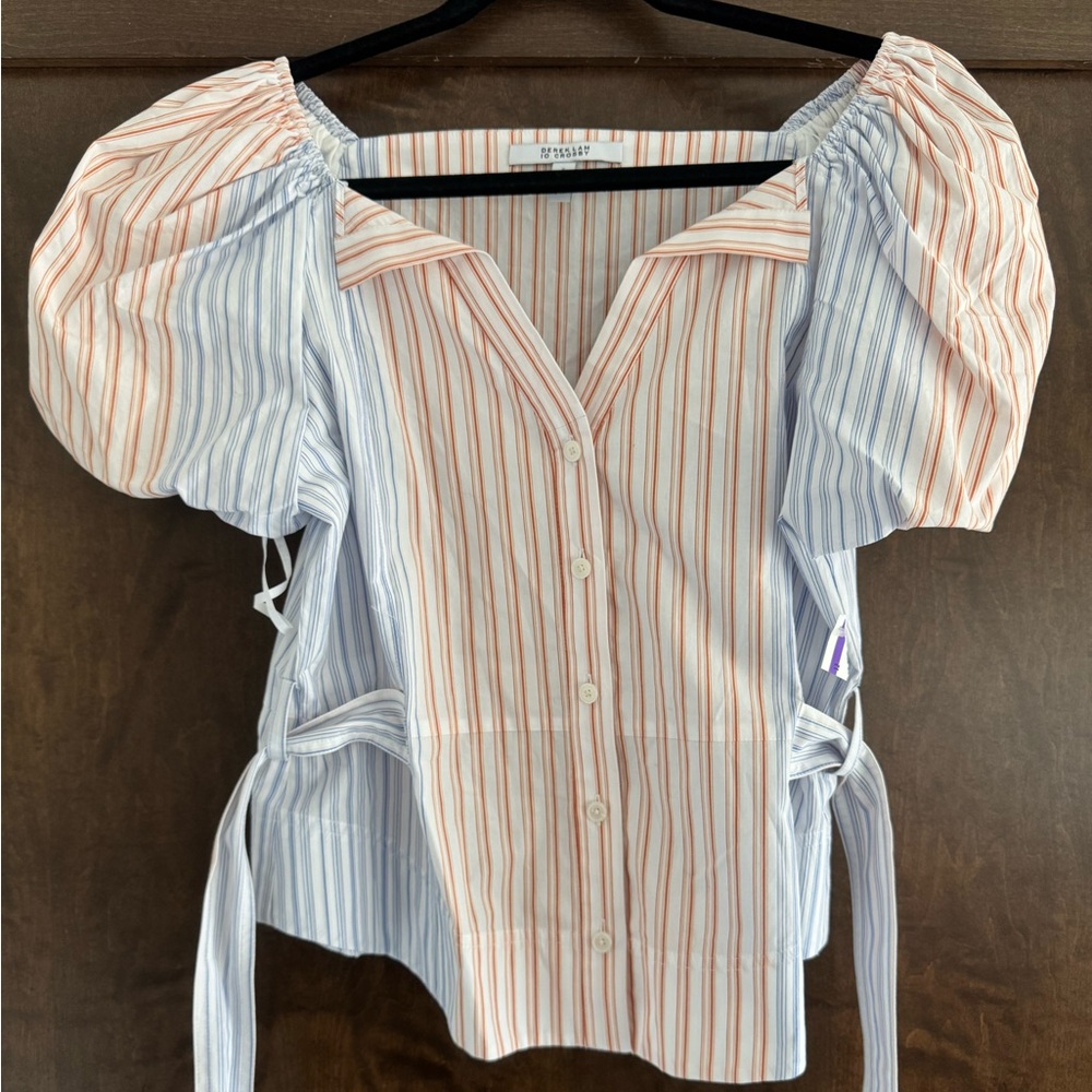 NWT Derek Lam 10 Crosby Davina Striped Puff Sleeve Convertible Off Shoulder Top